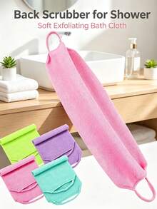 Exfoliating Back Scrubber Bath Strap, Long Handle Body Wash Cloth, Skin Cleaning Shower Accessory For Bathroom Daily Use - Multicolor - View 2