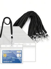 1/5/10/20pcs Vertical ID Badge Holder Set With Lanyard, Transparent Plastic Badge Holder, Zipper Card Holder, School Supplies, Back To School - Multicolor - View 9