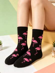 1/5 Paar Flamingo Muster Crew Socken - Verschiedenfarbig - Übersicht 4