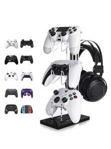 1pc 3-In-1 Universal Game Controller Holder And Headphone Stand, Can Hold 2 Game Controllers And 1 Headphone Simultaneously, Saves Desk Space, Headphone Storage Rack, Suitable For Gamers And Daily Users - Multicolor - View 4