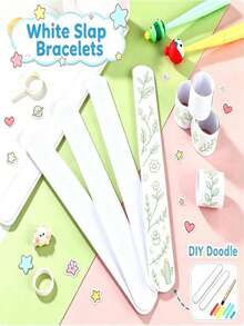 100pcs/50pcs/20pcs/10pcs/1pc White DIY Handmade Wristbands, Blank Colorable PVC Bracelets, Elastic Colorable Bracelets, Suitable For Party Favors, Classroom Rewards And Craft Projects, Teacher Essentials, Slap Bracelets, Slap Bands, Wristbands, PVC Slap Bracelets, Bracelets, Bracelet Slap - White - View 3