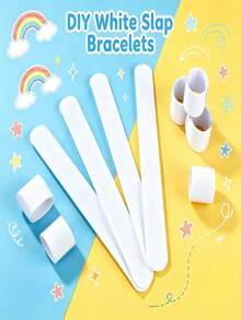 100pcs/50pcs/20pcs/10pcs/1pc White DIY Handmade Wristbands, Blank Colorable PVC Bracelets, Elastic Colorable Bracelets, Suitable For Party Favors, Classroom Rewards And Craft Projects, Teacher Essentials, Slap Bracelets, Slap Bands, Wristbands, PVC Slap Bracelets, Bracelets, Bracelet Slap - White - View 2