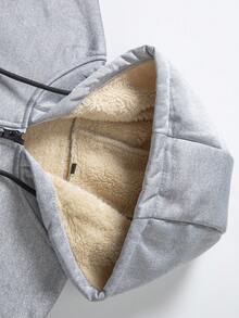 Casual Retro Thermal Lined Hooded Jacket Men's Winter Versatile Sports Hoodie - Light Grey - View 5