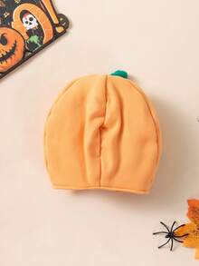 Sombrero de Halloween para mascotas con forma de calabaza, ajustable, 3D, lindo, cálido, gorro de disfraz festivo - Naranja - Ver 5
