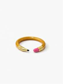 1pc Cute 3D Colorful Pencil Shape Open Adjustable Ring,Gold Tone Enamel Cartoon Writing Pencil Design Finger Ring,For Women Teen Girls Daily Gift - Multicolor - View 18