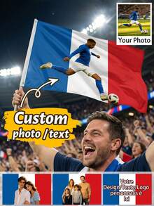 Custom French Flag Photo Banner, Personalized Garden Flag Wall Decor, Customizable Image & Text Display, Suitable For Home Party Holiday Celebration, Customizable Friend & Family Holiday Birthday Gift, Supports Custom Design/Image/Text/Logo, Home Decor - Style E - View 1