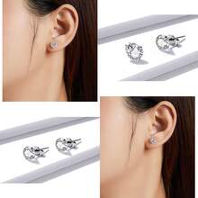 BAMOER 925 Sterling Silver Four Prong Round Cubic Zirconia Stud Earrings, Multi-Color Hypoallergenic Minimalist Ear Jewelry Gift For Women - Silver - View 5