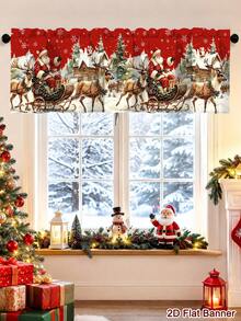 1 Buah Tirai Valance Natal Poliester, Motif Poinsettia, Santa, dan Manusia Salju, Valance Dapur, Tirai Jendela Pendek dengan Kantong Batang untuk Dekorasi Rumah Liburan Natal - MultiWarna - View 8