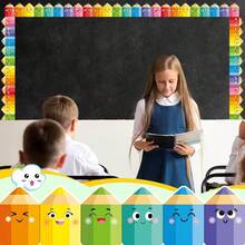 32.8ft (10m) Self-Adhesive Bulletin Board Border With Expression Eyes, Nose, Mouth - Colorful Appearance - Suitable For Classroom, Office, Home Decor, Party, Photo Frame - Optimistic Classroom Decoration Stickers, Cartoon Style Durable Material Pencil Design, High Quality Stickers, Craft Enthusiasts, Fun Decor - Multicolor - View 7