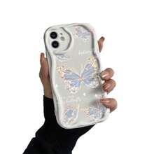 1 buah Casing Ponsel Ins Cream Edge Motif Kupu-kupu Biru, Kompatibel dengan 17 16 15 14 13 12 11 Pro Max, Pelindung Ponsel Transparan Tahan Air, Tahan Guncangan, dan Tahan Gores - MultiWarna - View 4