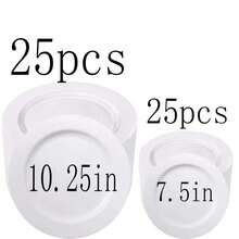 1/20/25/50pcs Pure White Round Flat Plates, Versatile Western Table Decor Plates, Wedding Banquet Birthday Party Platter Base, Cafe Dessert Display Tray, Home Gathering Fruit Snack Plate, Commercial Event Tabletop Arrangement Tableware, Large Capacity Minimalist Home Dining Dish - White - View 16