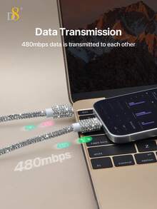 D8 USB C 轉 USB C 快充線（3.3英尺 60W）水晶裝飾鑽石亮面，相容 iPhone Duo/18/17/16/IP16 Pro/IP 16 Pro Max/15/15 Pro/15 Plus/15 Pro Max、Pro/Air/Mini，Galaxy S23+/S23/S22 S21 S20 FE Ultra 5G、Note 20，Pixel 7 6 Pro 5 4 3 6a 5a 4a 3a XL - 白色 - 查看 6