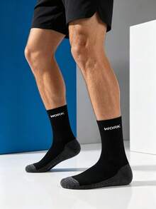 1/5/10/20 Pairs Men's Mid-Calf Socks, Grey Base Design, Work Letter Socks, Daily Casual Home Wear - Multicolor - View 6