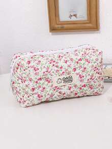1PC Vintage Floral Pattern Pencil Case, Quilted Storage Bag, Portable Stationery Bag For Students, Back-To-School Essential Study Supplies - Multicolor - View 12