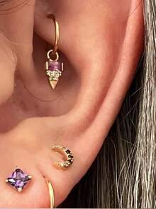 1pc 925 Sterling Silver Star & Moon Earring Pendant Series, 18K Gold Plated DIY Jewelry Pendant, Hoop Pendant, Earring Making Accessories - Gold - View 10
