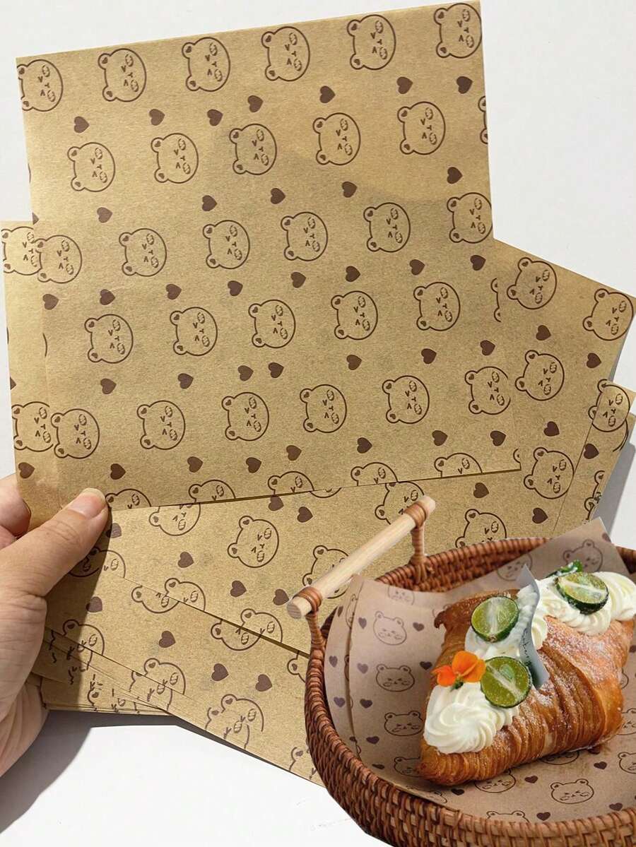 100/50/1pc Baking Paper, Printed With Cute Bear Pattern, Suitable For Air Fryer, Kitchen Use - Multicolor - View 1