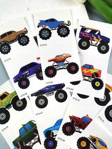 14 piezas Pegatinas de tatuaje temporal de coche de carreras de dibujos animados, resistentes al agua & de larga duración, para fiesta de vacaciones - Multicolor - Ver 8