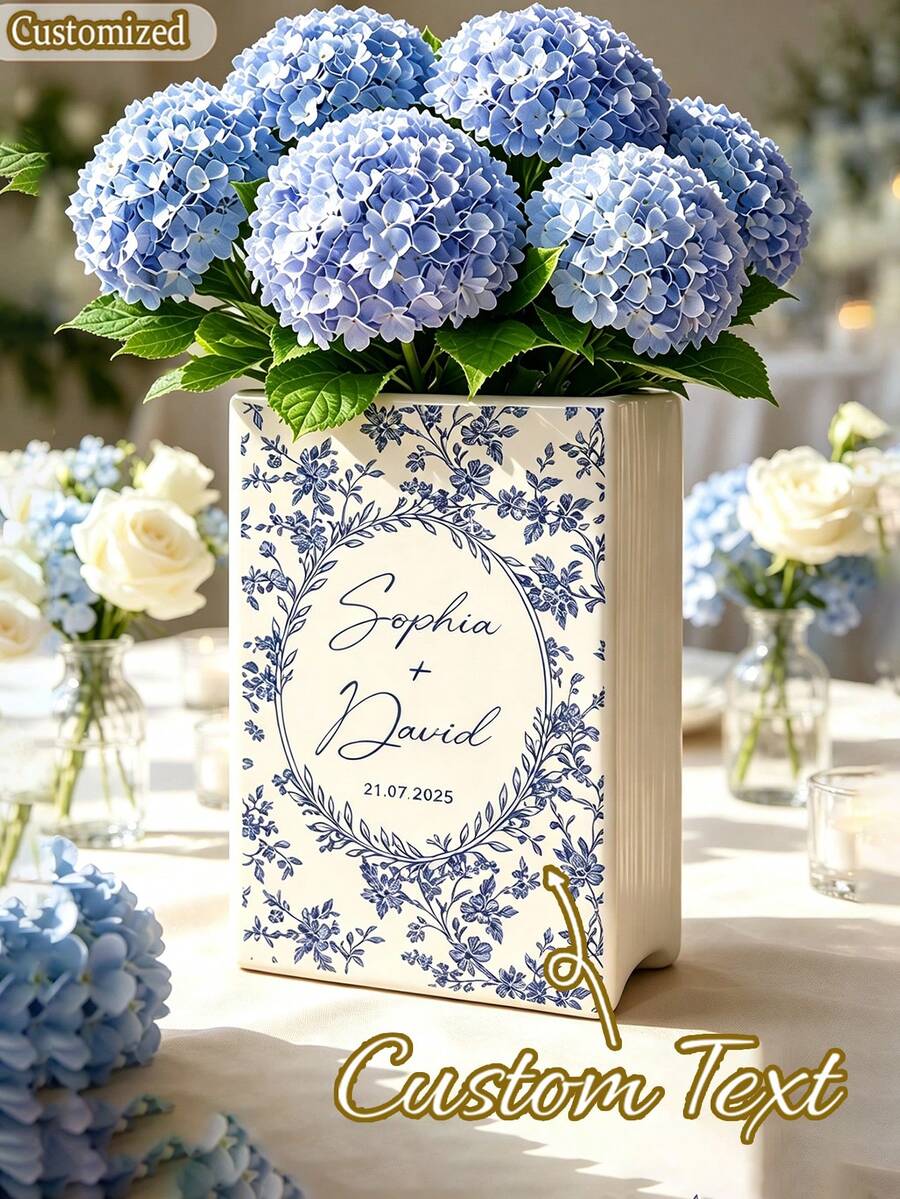 Personalized Engagement Ceramic Book-Shaped Vase, Customized Couple Name Book-Shaped Vase, Engagement Gift, Bride Gift, Wedding Couple Gift - Multicolor - View 1