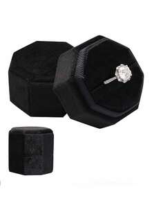 Caixa de Anel de Joias de Veludo, Caixa de Anel de Casamento Octogonal com 3 Compartimentos, Suporte de Exibição de Anel Vintage Premium, Para Cerimônia de Casamento, Proposta e Noivado - Multicolorido - Visão 24
