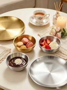8pcs/6pcs/5pcs/1pc Stainless Steel Dipping Sauce Dish Set, Multi-Functional Round Tray With Small Bowls, Suitable For Sushi, Hot Pot, BBQ, Fried Chicken, Butter And Jam, Elegant Tableware For Dinner And Breakfast Butter Dish, Kitchen Gadget, Kitchen Essential, Suitable For Kitchen And Party Use. Christmas, Halloween, Thanksgiving Gift. - View 2
