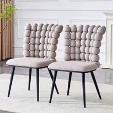 Light Gray Velvet Ball Chain Dining Chairs (Set Of 2) – Black Sprayed Metal Legs + Stable Support, Modern Luxury Style, Suitable For Dining Room, Living Room, And Dressing Areas - Light Grey - View 9
