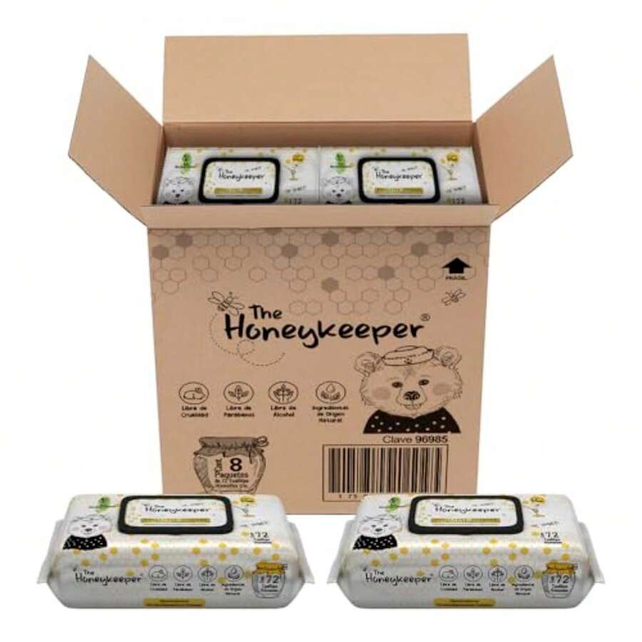 The Honeykeeper, Toallitas Húmedas para Bebé, Tela Biodegradable Aroma a Miel, Caja con 576 Toallitas 8 paquetes de 72 toallitas c/u - como en la imagen - Ver 1