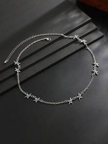 1pc Fashion Minimalist Rhinestone Star Chain Necklace, Collarbone Chain, Unisex Daily Commute Wear, Casual Accessory, Holiday Gift - Silver - View 6