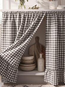 1pc Black & White Plaid Table Skirt, Modern Minimalist Style, Rectangular With Ruffle Edge And Pleated Details, Concealing Storage And Decorative Function, Suitable For Kitchen Island And Home Decor - Black - View 8