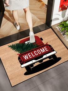 1pc Funny Christmas Truck Christmas Tree Welcome Print Doormat, Yard Atmosphere Decor, Winter Yard Welcome Mat, Outdoor Garden Decoration, Home Decor - Mustard Yellow - View 2