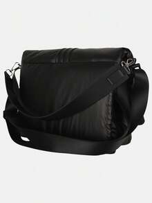 Adidas Originals Unisex ORIGINALS MATERIAL MIX PUFFY MESSENGER BAG, Puffy Portable Crossbody Sports Messenger Bag, 34cm*24cm*10cm Large Capacity Shoulder Bag KW1274 - Black - View 4