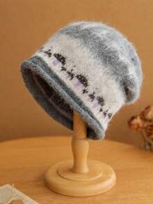 Fair Isle Jacquard Knit Beanie Hat For Women, Autumn/Winter, Premium Rolled Edge Slouchy Hat, Large Head Circumference, Warm Knitted Plush Hat - Knitted Hat - View 10
