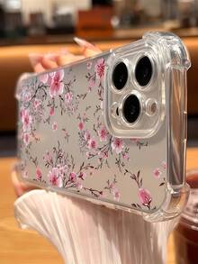 1 buah Casing Ponsel Transparan Empat Sudut Motif Bunga Sakura Merah Muda, Casing Lembut, Pelindung Anti Jatuh yang Sederhana dan Lucu, Cocok untuk Ponsel GALAXY, HONOR, dan lainnya - Clear - View 4