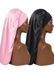 CONFLASS 2/1pc Luxury Satin Long Sleep Cap - Loose Elastic Band Sleep Hat, Large Size Long Sleep Cap To Prevent Hair Damage - Multicolor - View 16