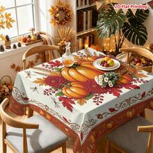 1/2件裝秋季桌布，秋季豐收主題聚酯纖維桌布，橘色南瓜、紅葉、雛菊與蜻蜓裝飾，復古捲軸邊框，適用於餐廳、餐桌、咖啡桌、廚房、野餐、露營、鄉村農舍裝飾及感恩節節慶裝飾 - 彩色 - 查看 7