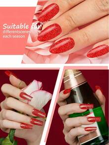 Red Gel Nail Stickers, Glitter Nail Decals Waterproof Full Coverage, Suitable For DIY Nail Decoration - Red - View 6