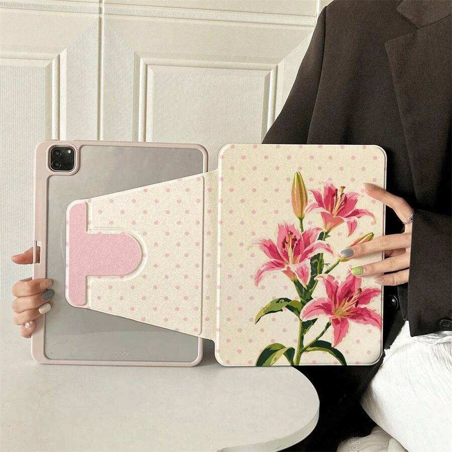 1件百合花印花平板保護殼，相容 iPad Air 6/5/4 與 10 (10.9 吋) - 相容 iPad Pro 2024、Air M3/A16 2025，相容 Galaxy Tab S9 FE/S8 Plus/S7/S10，相容 OPPO Pad，相容 MatePad，相容 Vivo Pad，相容 Honor Pad，相容 Pad