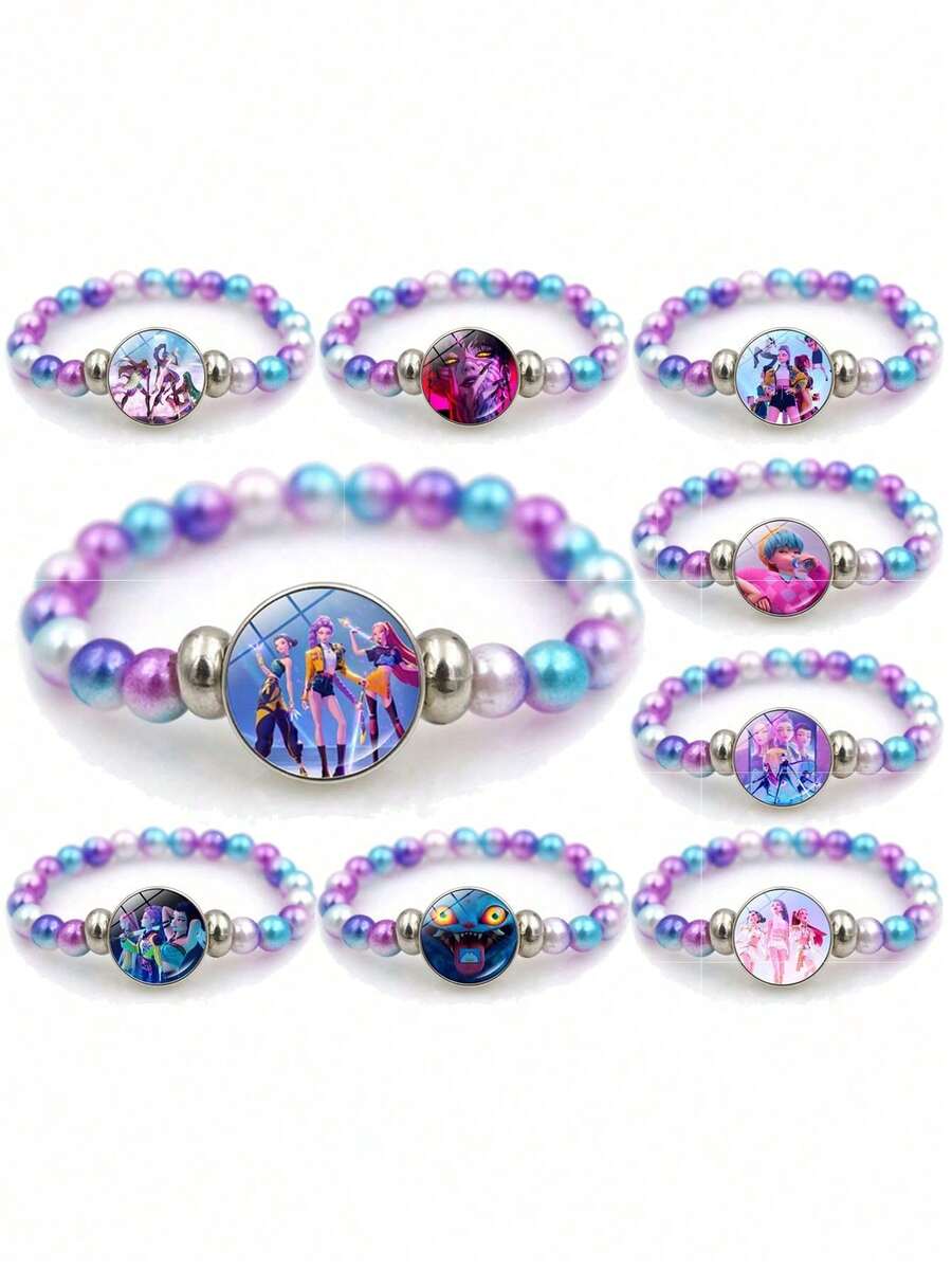 KPop Demon Hunters K-POP Idol Beaded Bracelet With  Elements, INS Cute Stylish Decor For K-POP Fans, Daily Versatile Ornament Inspired By Hunters. Ideal As DIY Decor, Fan Gift, Bag Accessory, Backpack Charm, K-POP Collectible, Support Prop And Creative Gift For Various Occasions - Multi-color - View 1