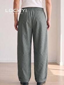 1pc Men's American Minimalist Daily Style Minimalist Striped Structured Wide Leg Loose Casual Long Pants - Grey - View 2
