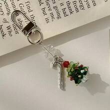Christmas Tree Phone Charm Crystal Beaded Earphone Pendant Christmas Snowflake Bag Charm Keychain - Multicolor - View 5