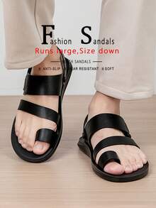 New Men's Toe-Post Cross Strap Design Solid Color Versatile Flip-Flops Outdoor Essential Fashion Men's Slippers - Black - View 2
