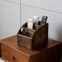 1件裝木製時尚電視遙控器收納架，可用作收納架、收納盒、媒體配件收納器與桌面收納器 - 彩色 - 查看 2