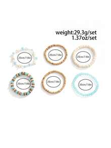 6pcs Boho Ocean Style Coconut Shell Beaded Bracelet Set, Starfish & Shell Pendant, Charming Jewelry For Men Beach Party Vacation - 6-piece Set - View 11