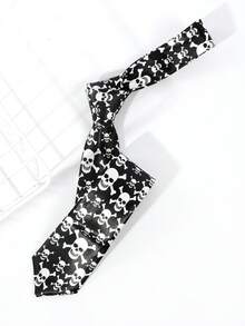 1PC Men's Skull Pattern Punk Silky Hand-Tied Necktie, Suitable For Street Party, Music Festival, Holiday Outfit,Halloween - Multicolor - View 3