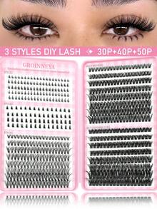 GROINNEYA Large Capacity Eyelash Book 624PCS Fluffy Airy Cluster Eyelashes Volume 5D Individual Lashes 3 Styles DIY Lash Extension,C Curl Wispy False Lash Clusters,Tail Elongated Eyelashes,Suitable For Daily And Party,Date Makeup,High Capacity Lashes - C - View 7