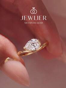 1 pieza Anillo de plata de ley 925 con onda de lágrima y cristal, joya exquisita y única, regalo adecuado para asistir a bailes, reuniones y fiestas - ondas de gotas de agua - Ver 4