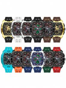 SANDA. SANDA Barrel-Shaped Sports Watch, Multifunction Casual Electronic Watch, Waterproof, Dual Display, Luminous, Alarm, Men's Watch - one-size - View 4