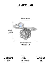 Cat's Eye Stone &Rotatable Rose Flower Open Adjustable Rings For Women Anti Stress Anxiety Fidget Ring Jewelry Wedding Party Gifts - 2 - View 12