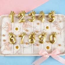 HIBIRTH 1件創意金色皇冠數字生日蠟燭蛋糕裝飾用品 生日週年慶祝派對烘焙插飾 - 查看 6