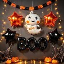 8Pcs Halloween Boo Ghost Foil Balloon Set, Black Orange Star Balloons For Halloween Party Decor - View 3