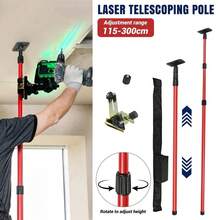 5/8" Bracket & 1/4" Adaptor Nut Telescopic Level Support Rod, 115–300cm Length Adjustable Extendable Pole – Heavy Duty Extension Bar For Laser Level Mounting, Surveying And Construction Site Use - A - View 1